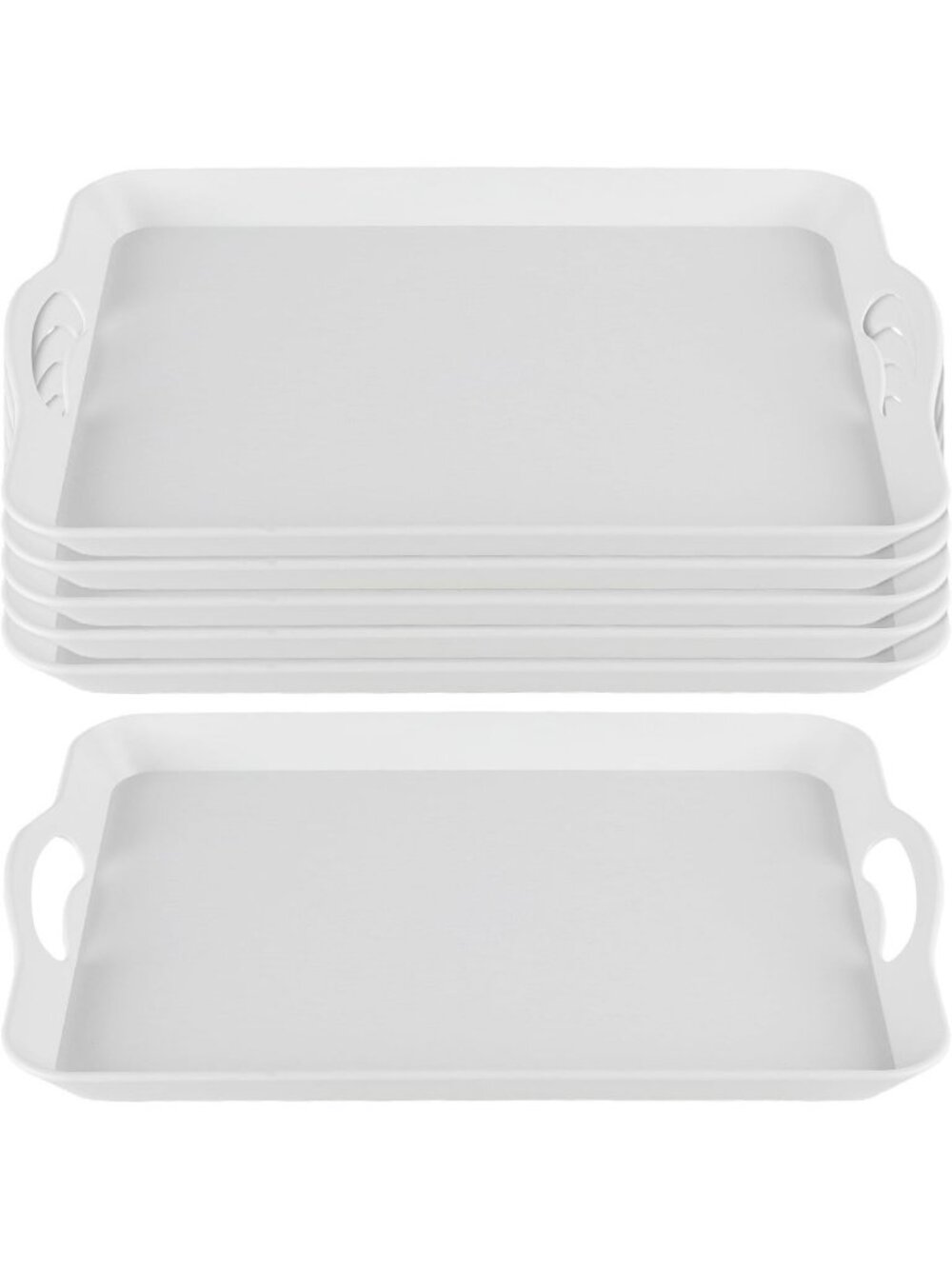 Stylish White Serving Tray Set of 6 - 16x11 Inch Acrylic Wood Grain for Kitchen